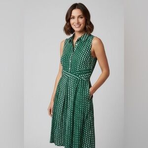 Anthropologie Green and White Polka Dot Midi Dress